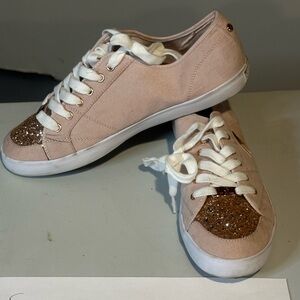 Guess Beige and Gold Glitter Sneakers